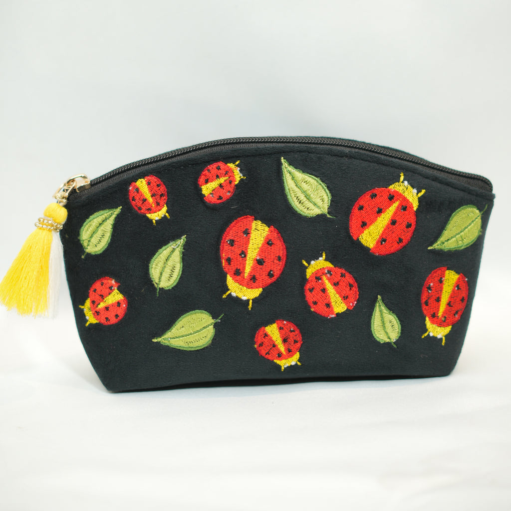Midnight Ladybug Embroidered Pouch