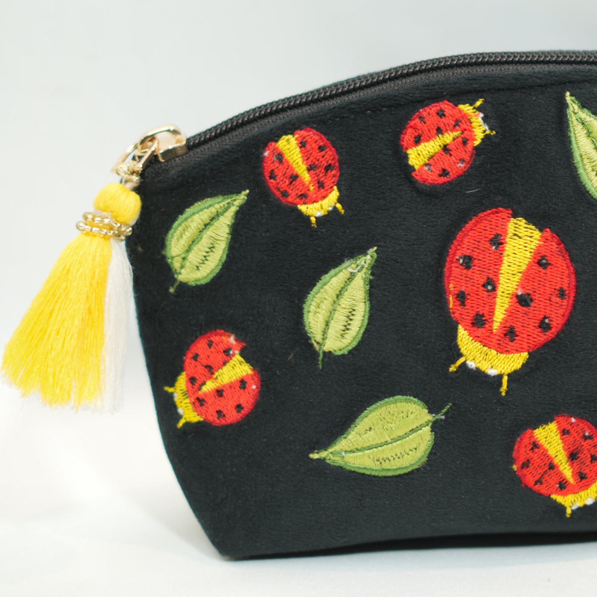Midnight Ladybug Embroidered Pouch