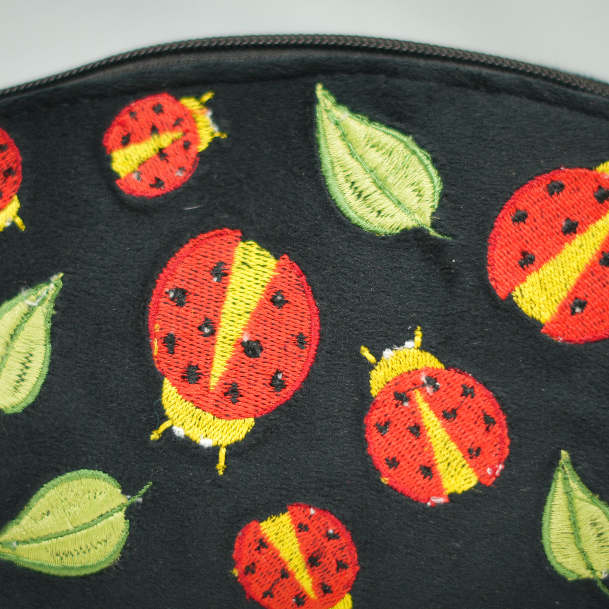 Midnight Ladybug Embroidered Pouch