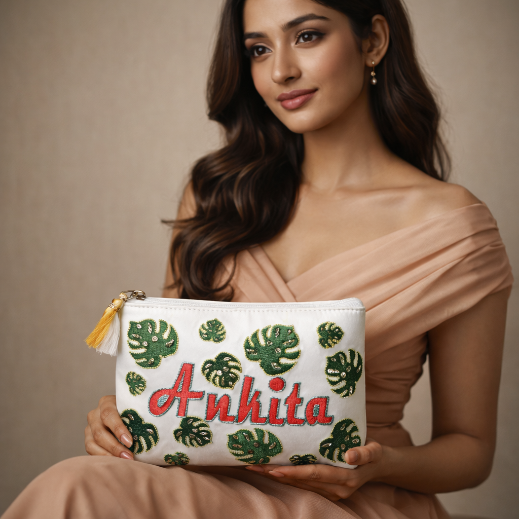 Ankita Leaf Embroidered Pouch